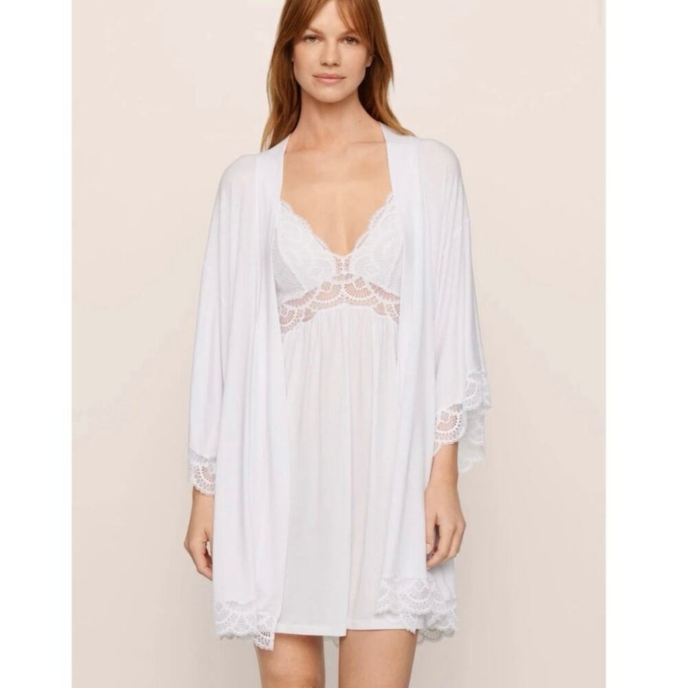 NWOT Eberjey Mariana TENCEL Modal Robe in White SZ XS